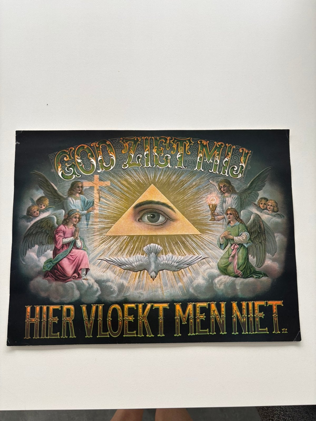 Oude religieuze posters met spreuk op, Verzamelen, Ophalen, Gebruikt