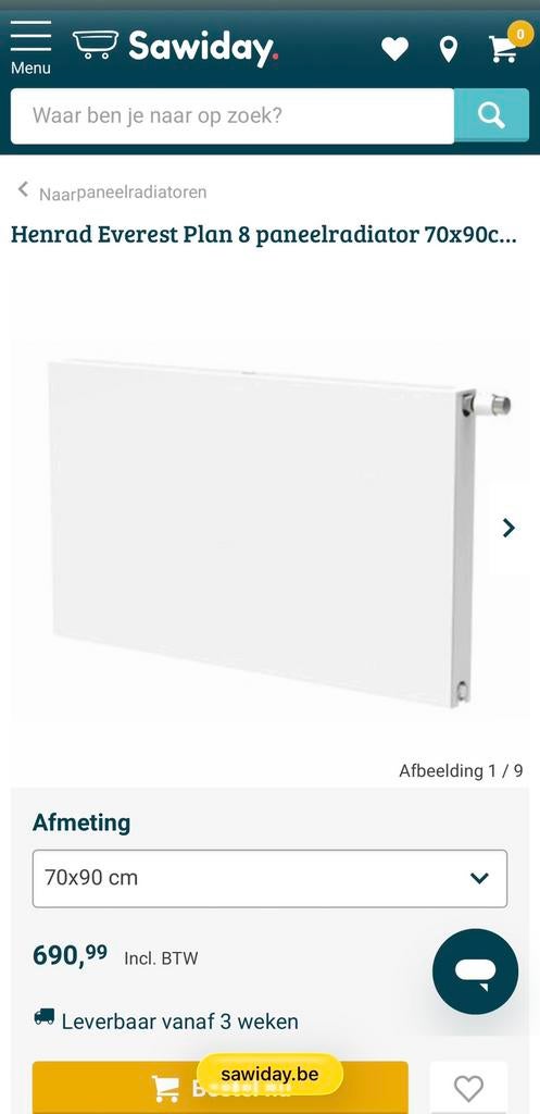 Henrad vlakke radiator wit structuur 700 x 900mm, Ophalen, Zo goed als nieuw, Radiator