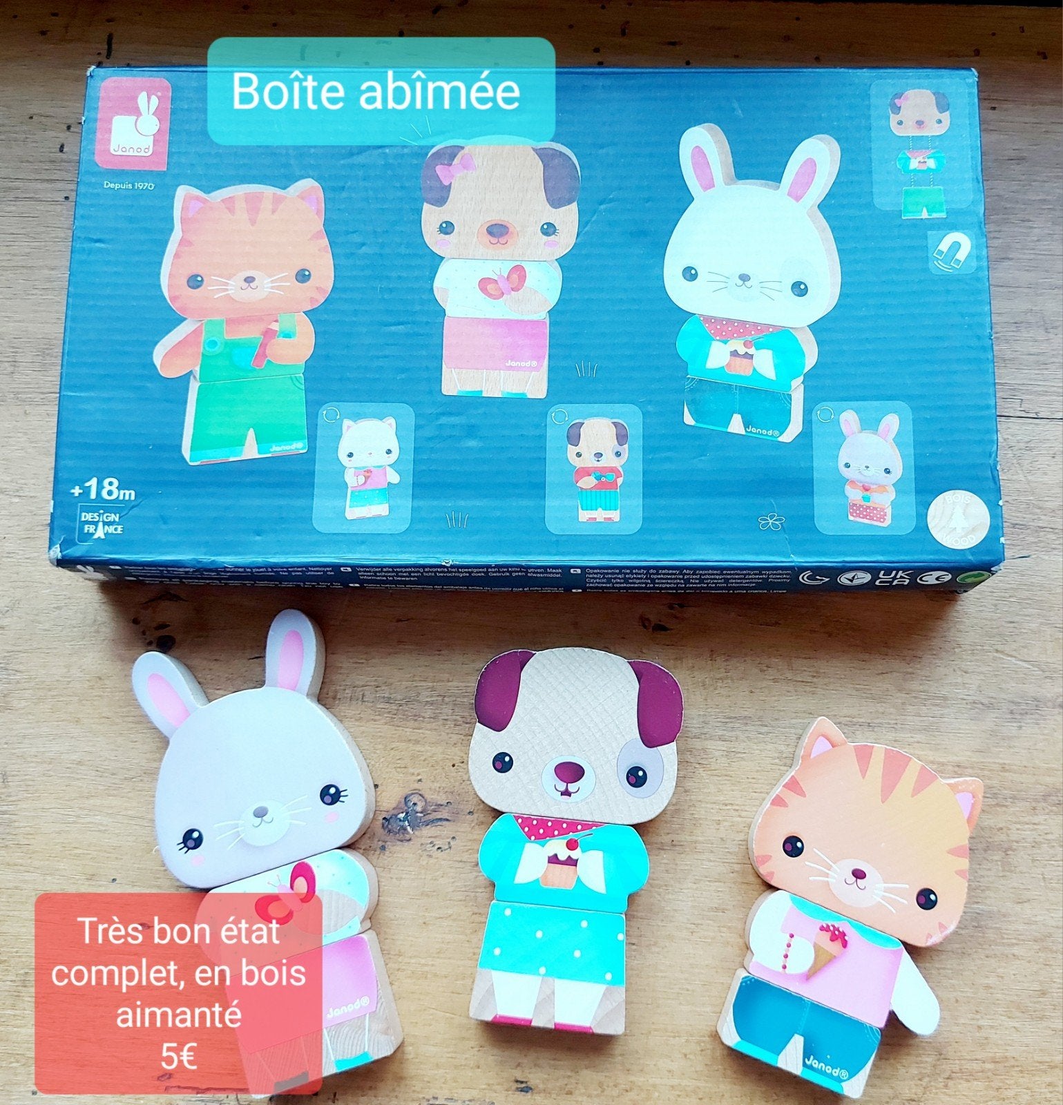 Janod Jeu puzzle en bois Funny magnétique, Enlèvement ou Envoi, Utilisé, En bois