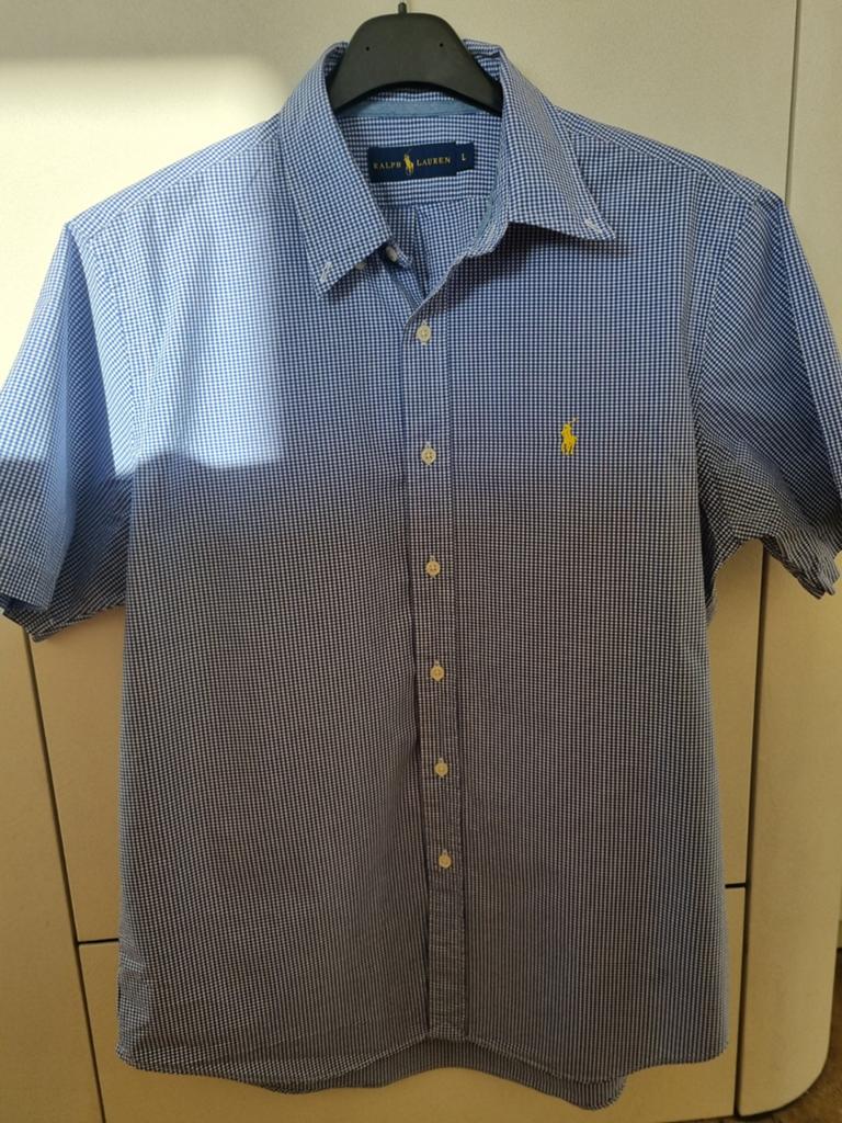 Hemd korte mouw Ralph Lauren maat L, Kleding | Heren, Overhemden, Zo goed als nieuw, Halswijdte 41/42 (L), Blauw, Ophalen of Verzenden