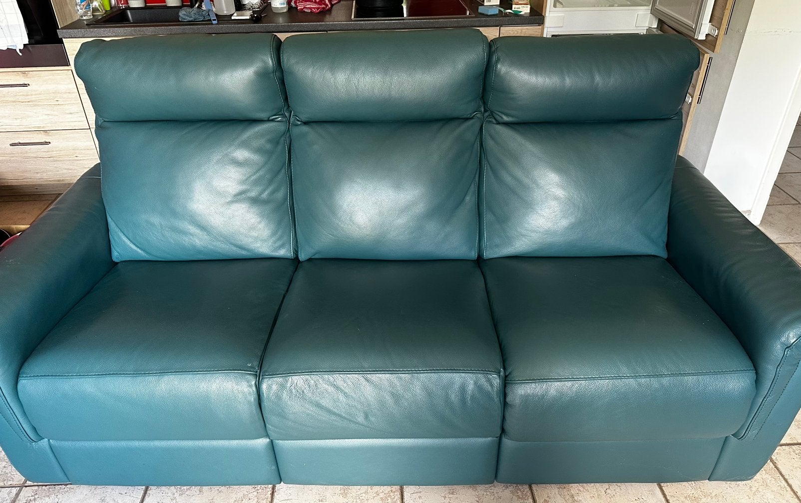 Salon en cuir 3+2 avec relax, Ophalen, Leer, Zo goed als nieuw, Rechte bank