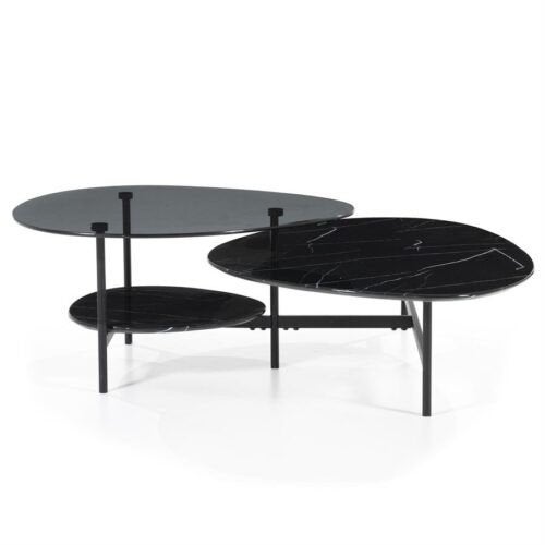 Zwarte salontafel marmer en glas, Ophalen, Gebruikt, Modern / industrieel, 100 tot 150 cm