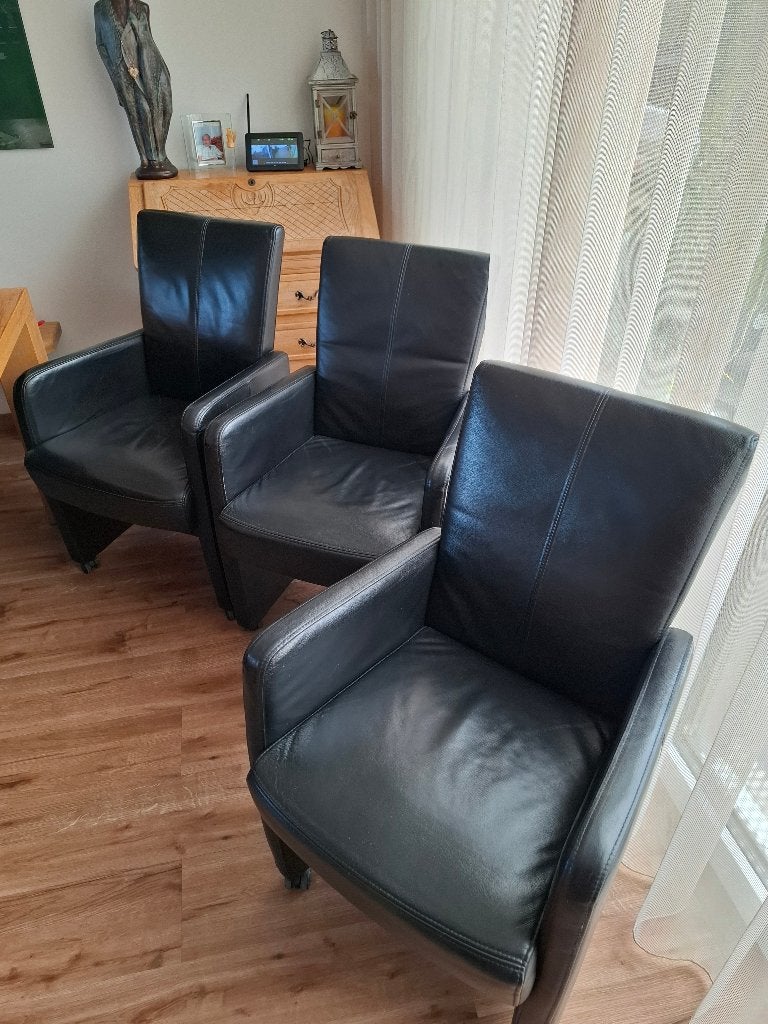 6 chaises de salle à manger en cuir sur roulettes, Maison & Meubles, Enlèvement, Utilisé, Cuir