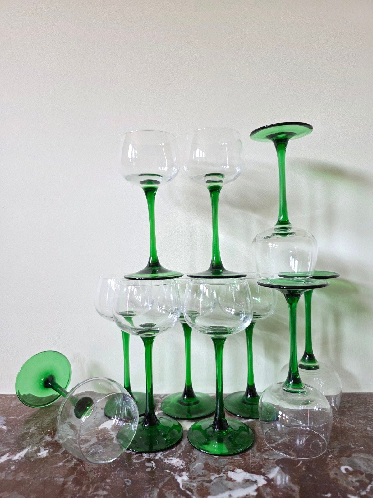 Luminarc groene wijn / borrelglazen, Maison & Meubles, Cuisine | Vaisselle, Comme neuf, Verre ou Verres, Vintage, Verre, Autres marques