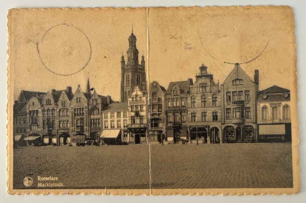 Postkaart Roeselare Marktplaats, Verzenden, 1940 tot 1960, Gelopen, West-Vlaanderen