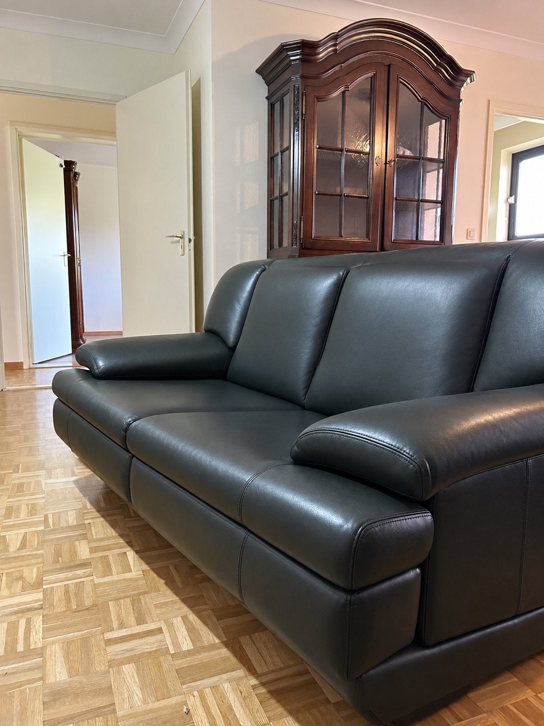 Deux Fauteuils en cuire vert foncé, Maison & Meubles, Enlèvement, Utilisé, Trois personnes, Cuir