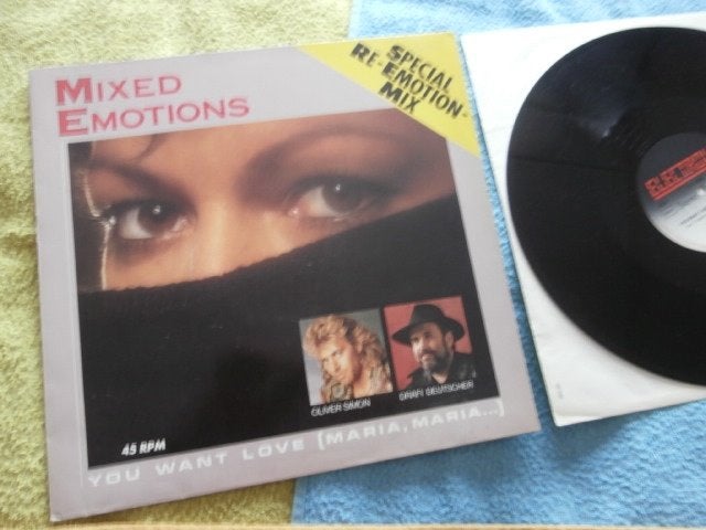 12" Maxi-single- Mixed Emotions- You Want Love (Maria Maria), Pop, Zo goed als nieuw, 12 inch, Fotohoes