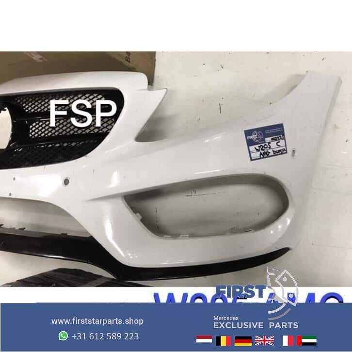 W205 AMG Voorbumper Mercedes C Klasse 2018 wit + onderlip MB, Auto-onderdelen, Gebruikt, -, Voor, Ophalen of Verzenden