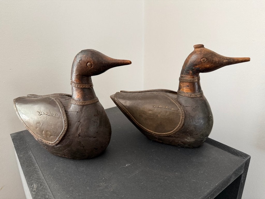 2 houten decoratieve eenden, Hout, Gebruikt, Ophalen of Verzenden, Oosters