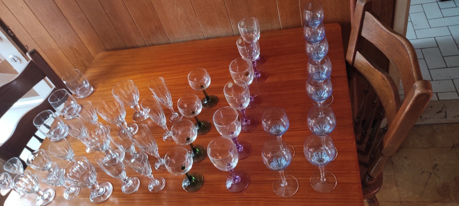 Lot kristallen glazen, reeksen van 9 en 6 stuks enz. Cristal, Antiek en Kunst, Ophalen