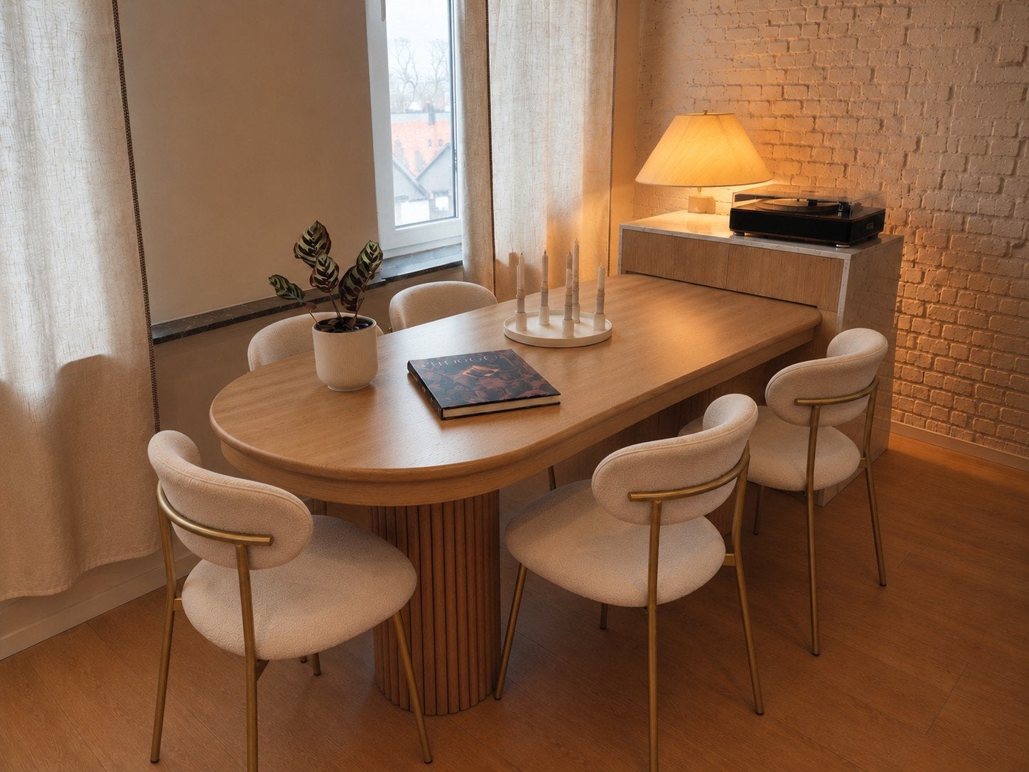 Travertine & Wood Dining Table – Great Condition, Ophalen