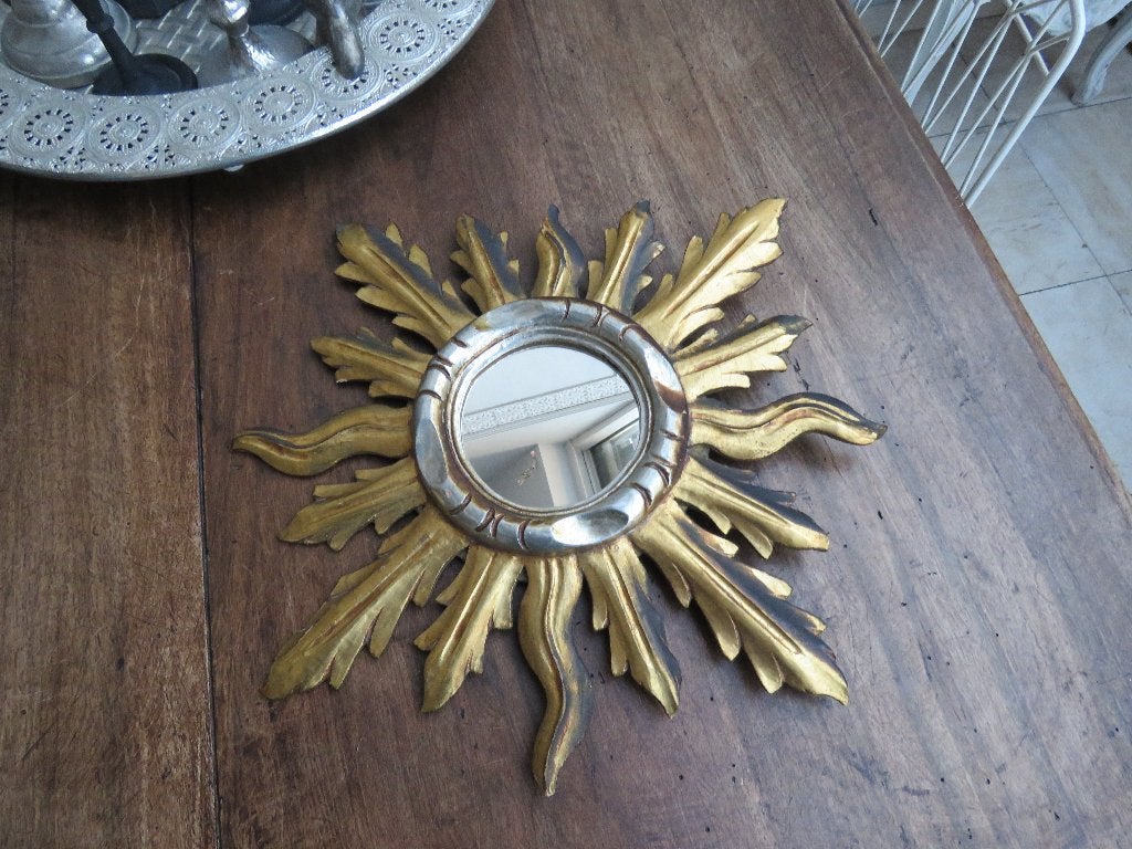 Vintage houten zonnespiegel 47 cm, Ophalen of Verzenden