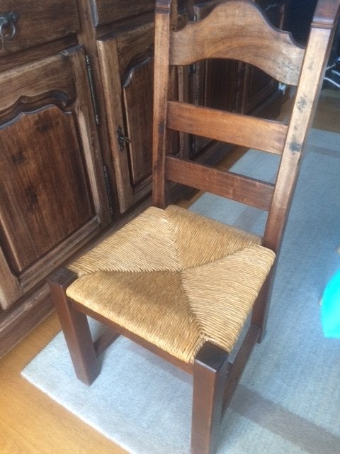 stoelen donker vol hout rieten zitting, Ophalen, Gebruikt, Bruin, Vijf, Zes of meer stoelen