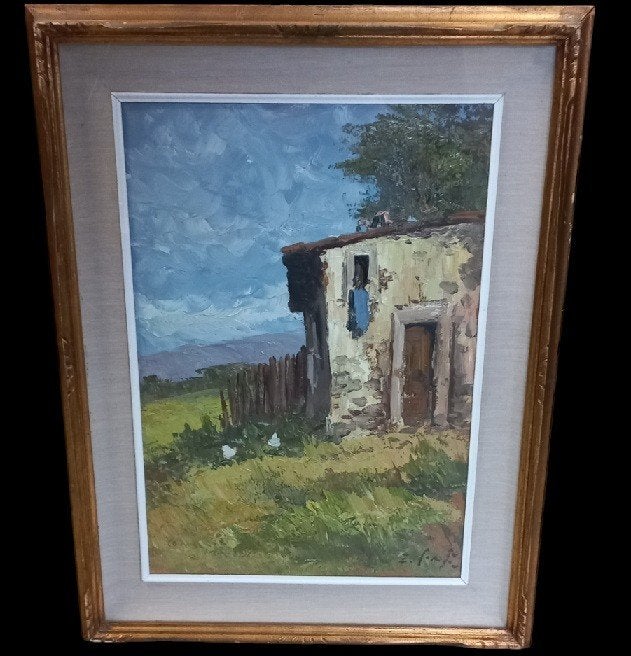 Elio Corsi "Rustico". Italiaanse kunstschilder, Antiek en Kunst, Paneel, Olieverf, Stads- / dorpsgezicht, Ophalen