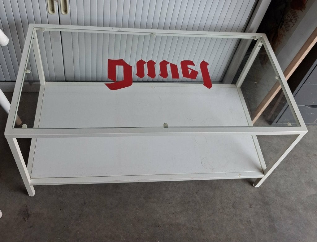 Duvel salontafel ijzer en glas 90x 50 cm, Ophalen, Zo goed als nieuw, Wit, Metaal