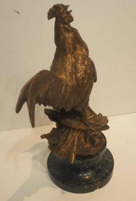 bronze coq signe drouot comte du passage, Ophalen of Verzenden, Brons