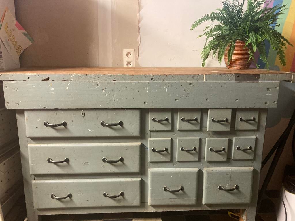 Vintage industriële werkbank, Antiek en Kunst, Antiek | Meubels | Kasten, Ophalen