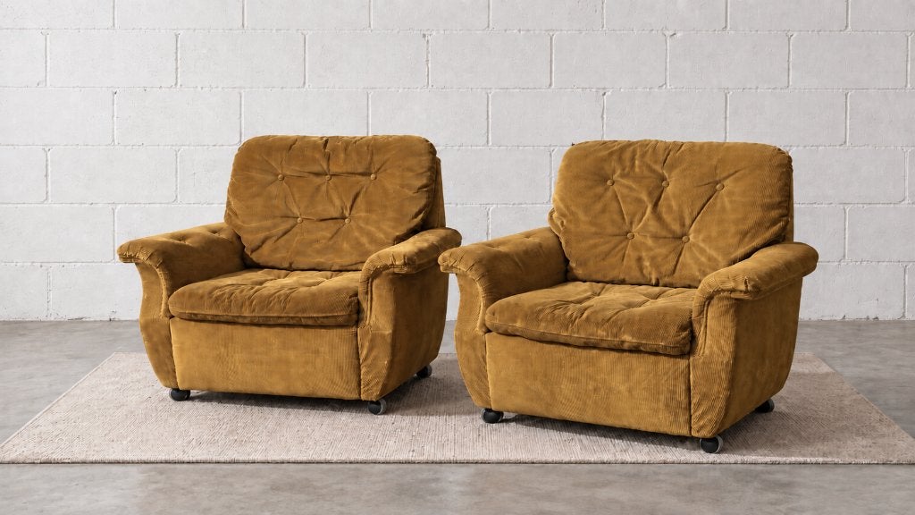 Paire de fauteuils velours vintage roulettes métal, Enlèvement ou Envoi