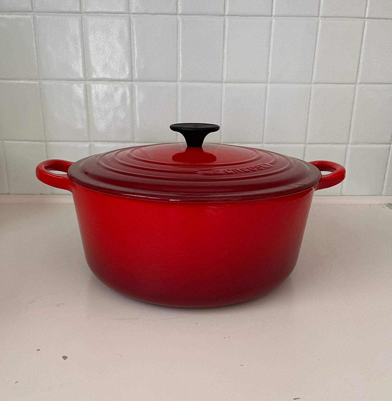 Cocotte en fonte Le creuset 26cm, Huis en Inrichting, Keuken | Potten en Pannen, Ophalen, Le Creuset, Zo goed als nieuw, Braadpan
