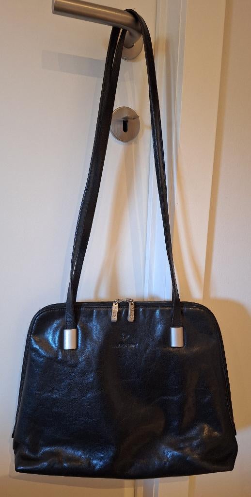 Vintage leren schoudertas, merk Claudio Ferrici, zwart, Enlèvement ou Envoi, Utilisé, Noir, Sac à bandoulière