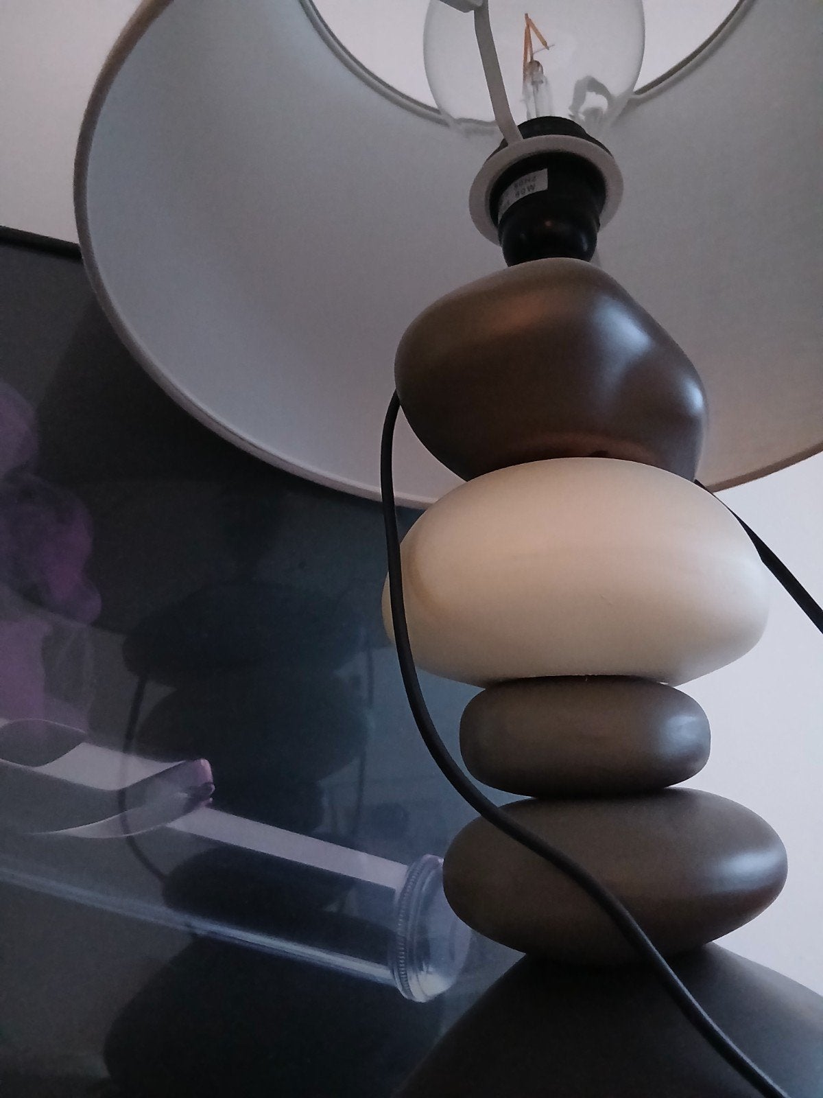 ✨️️️ GRANDE LAMPE NOIRE & ABAT-JOUR GRIS ORIENTABLE GALETS, Avec abat-jour, Céramique, Gris, Autres types