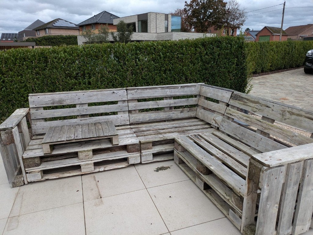 GRATIS - Lounge set uit pallethout, Jardin & Terrasse, Banque, Utilisé, Bois, Sets de jardin