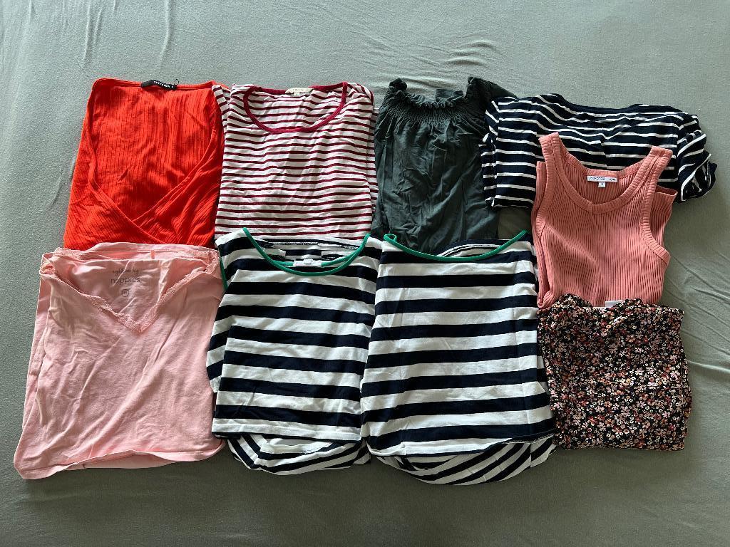 assortiment zwangerschaps topjes en T-shirts (9 stuks), Kleding | Dames, Zwangerschapskleding, Gedragen, Shirt of Top, Maat 38/40 (M)