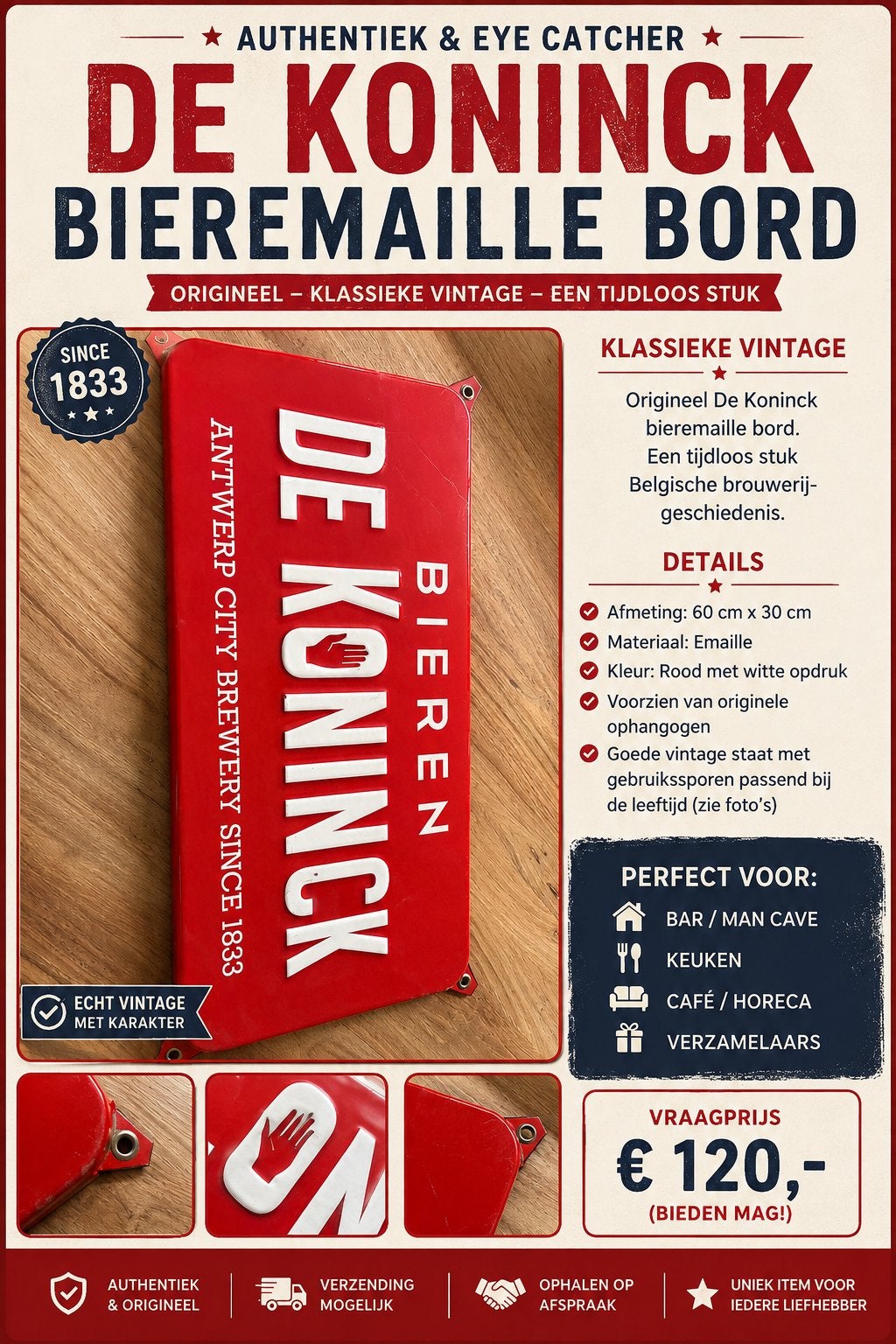 Emaille - Brouwerij De Koninck - Antwerpen, Enlèvement ou Envoi