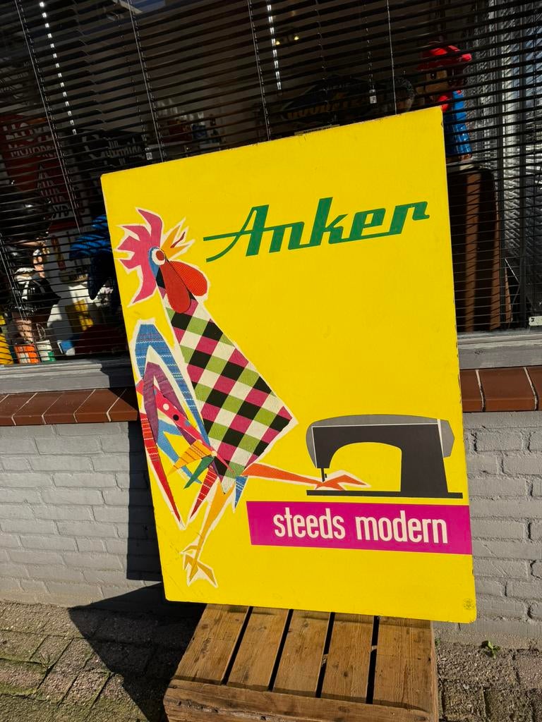 Groot Anker naaimachines reclamebord XL, Ophalen, Gebruikt, Reclamebord