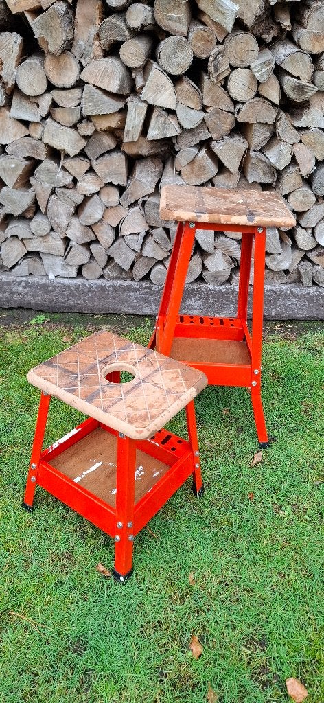 Vintage metalen kruk - werkplaatskruk - industriële kruk, Antiek en Kunst, Ophalen
