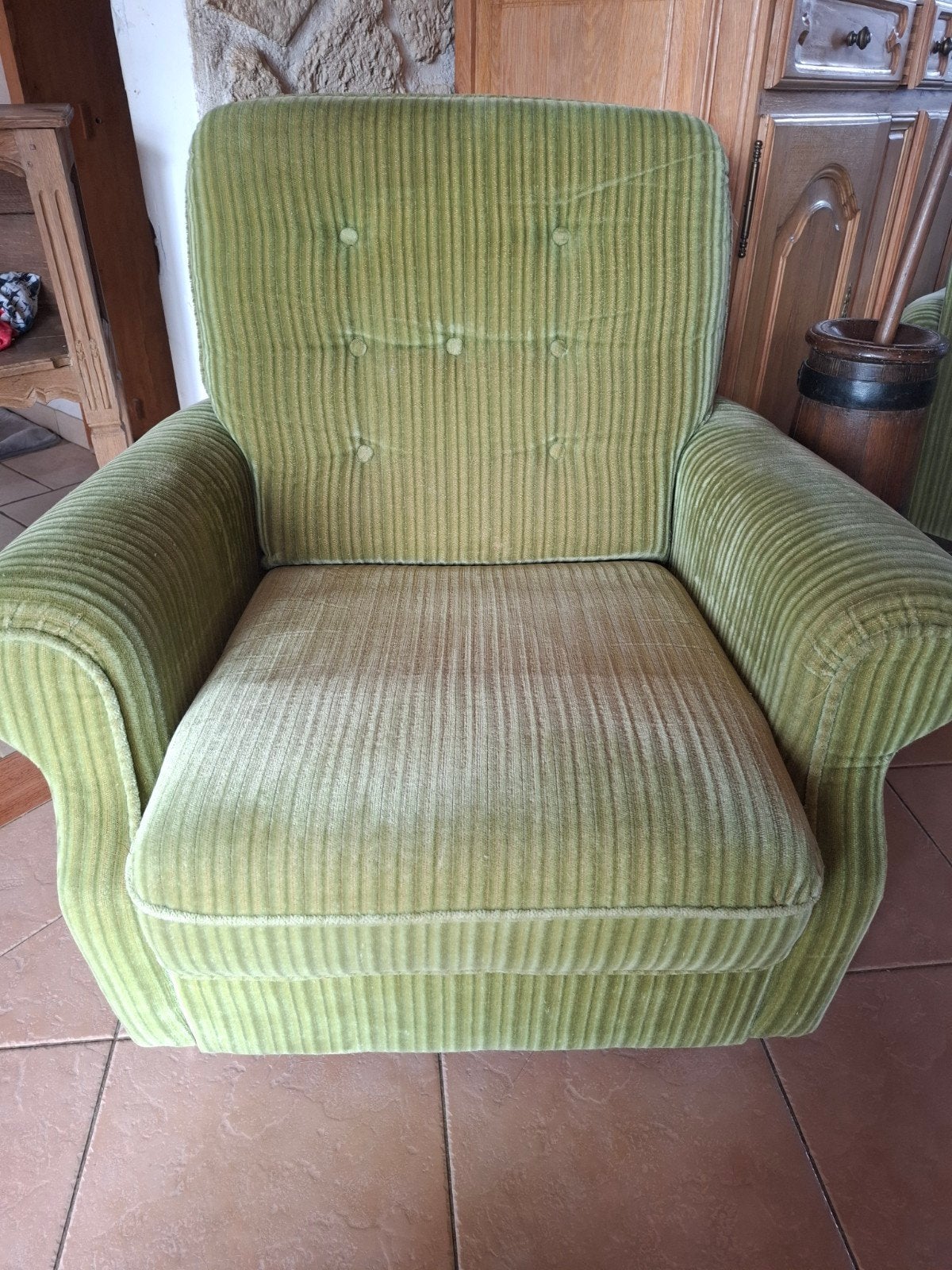 lots de 2 feuteilles vert velours côtelé vintage, 75 à 100 cm, Vintage, Enlèvement, Utilisé