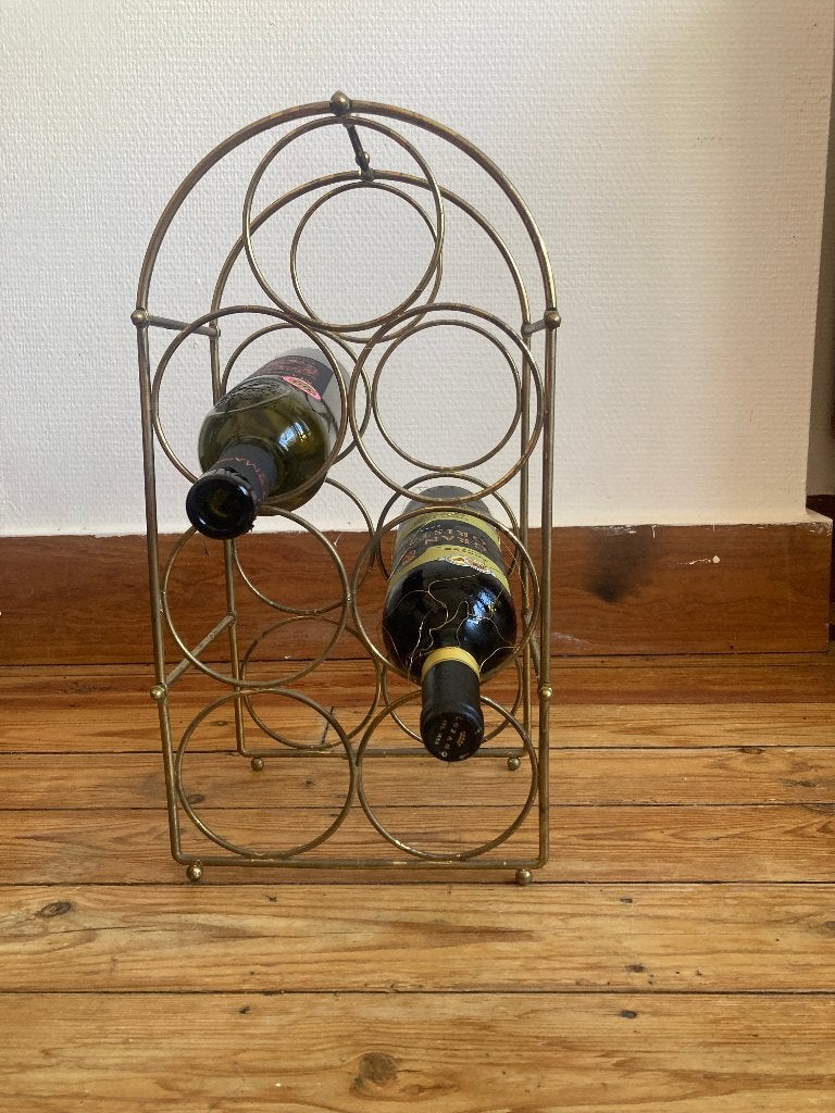 Vintage Messing Wijnrek voor 7 flessen, Huis en Inrichting, Gebruikt, 5 tot 15 flessen, Ophalen of Verzenden, Metaal