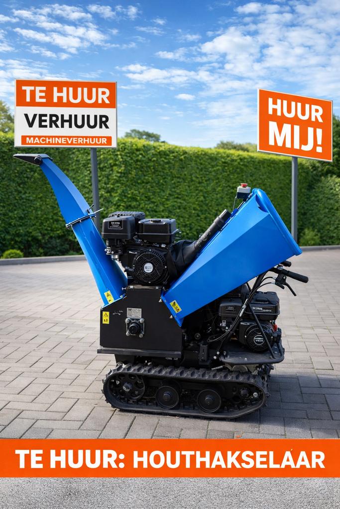 Hakselaar op rupsen TE HUUR, Tuin en Terras, Hakselaars, Ophalen of Verzenden, Zo goed als nieuw, Benzine