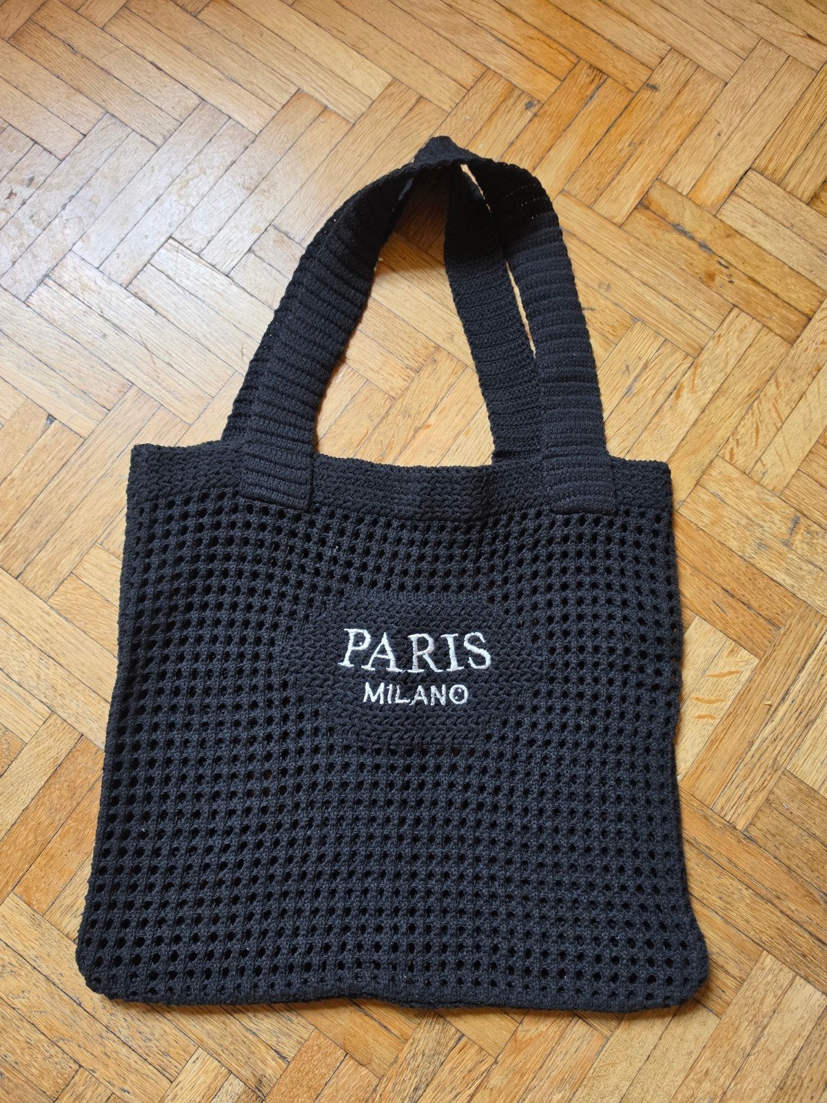 Sac cabas en crochet noir "PARIS MILANO", Enlèvement ou Envoi, Noir