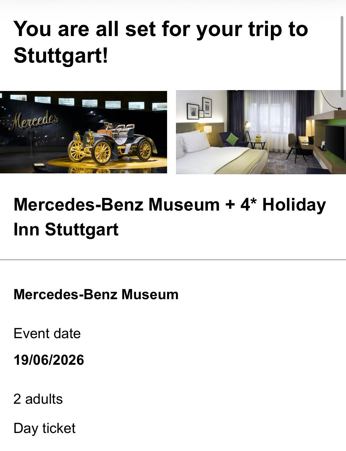Entrée au musée Mercedes Benz et nuitée, Tickets & Billets, Musées, Deux personnes, Ticket ou Carte d'accès