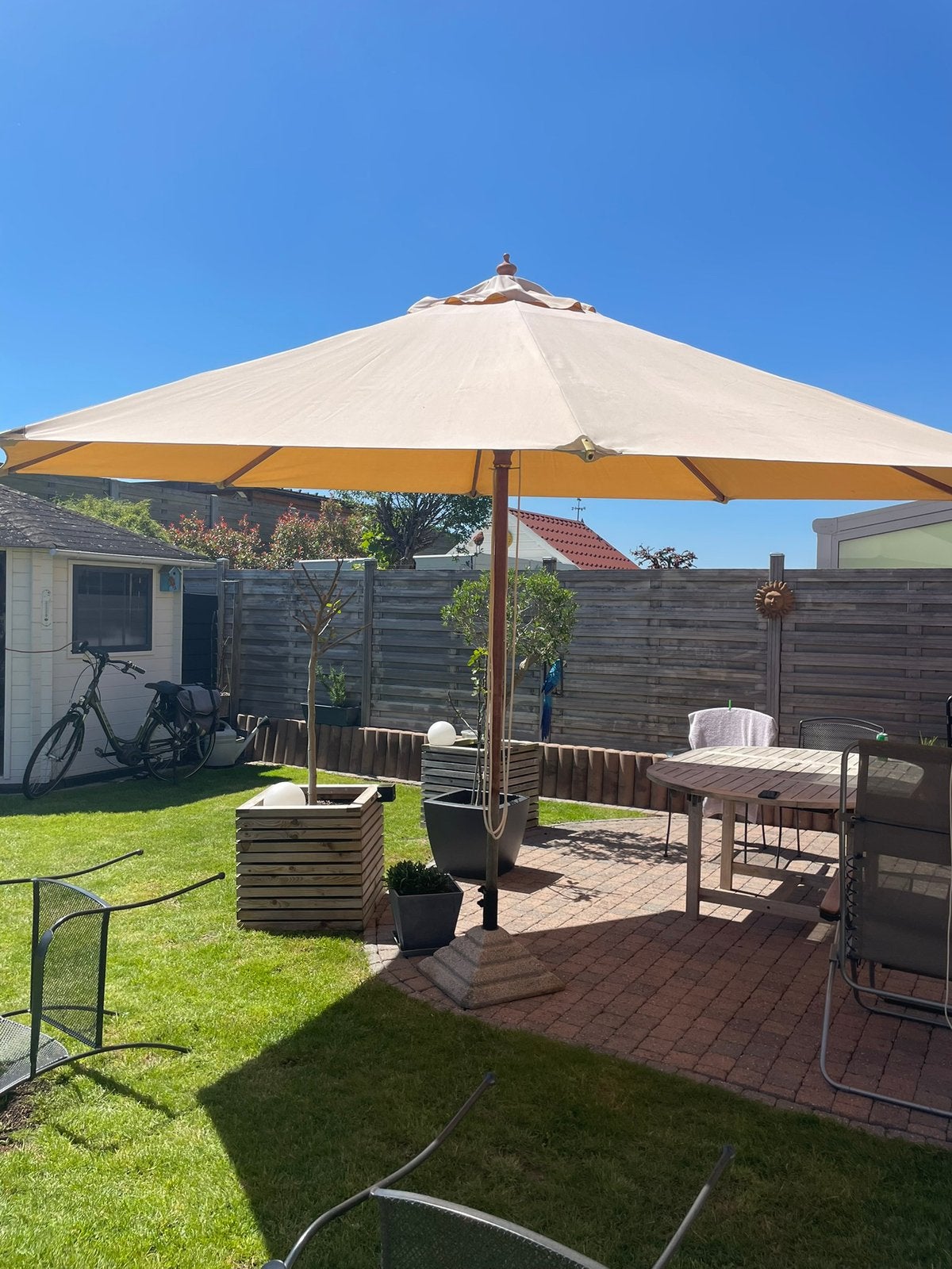 Grote parasol, Tuin en Terras, Ophalen, Gebruikt, 3 tot 4 meter, Stokparasol