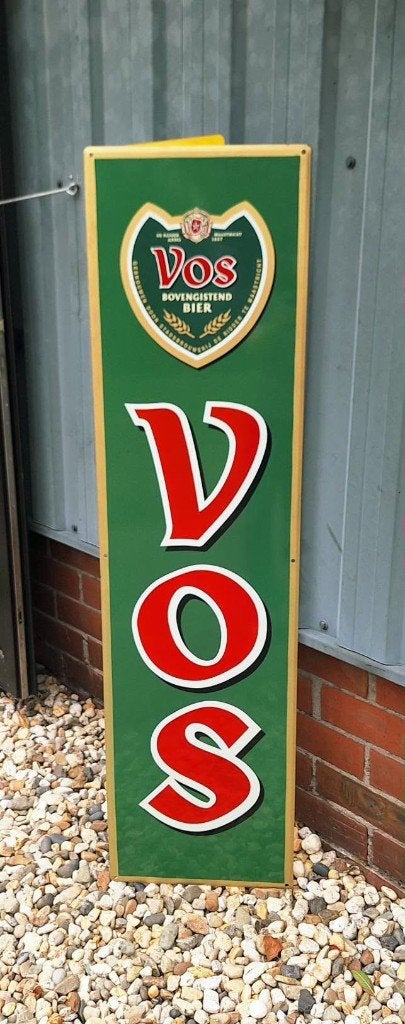 Pracht emaille reclamebord van Vos Bovengistend Bier🍺, Ophalen, Gebruikt, Reclamebord