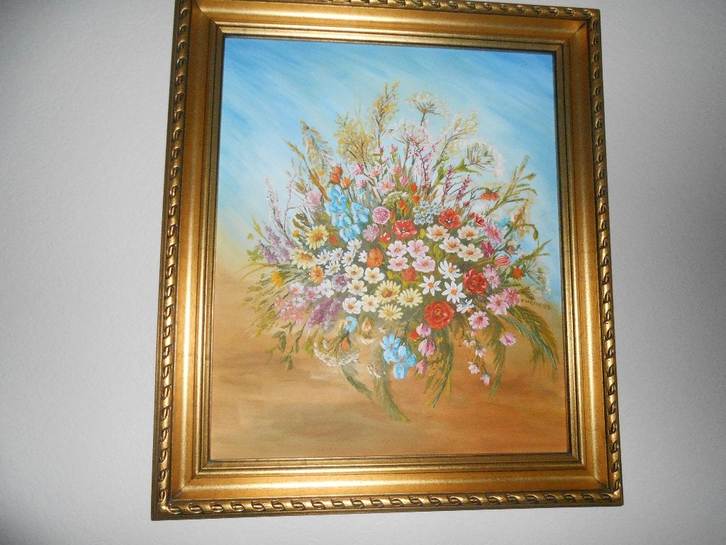 Peinture sur toile avec fleurs des champs 70x60, Enlèvement, Classique, Fleurs