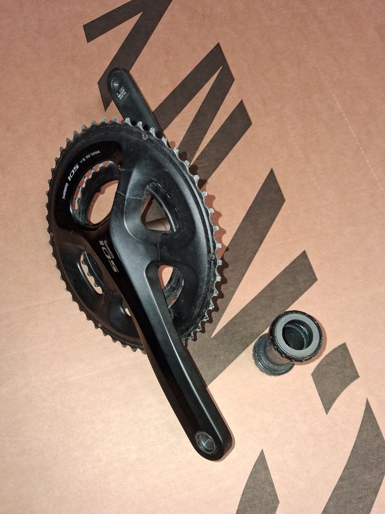 Crankset Shimano 105, Pédalier ou Pédales, Utilisé, Aluminium, Shimano