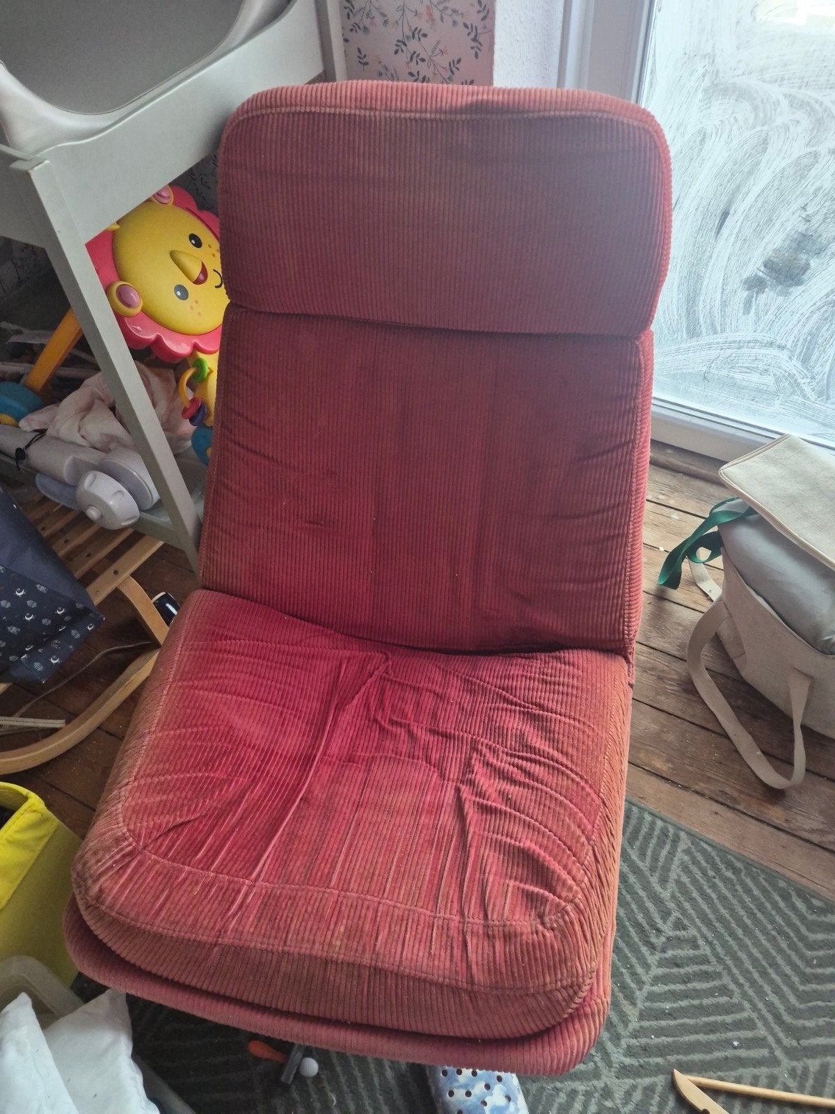 IKEA „Lunna” vintage draaifauteuil - rood corduroy, Ophalen, Gebruikt