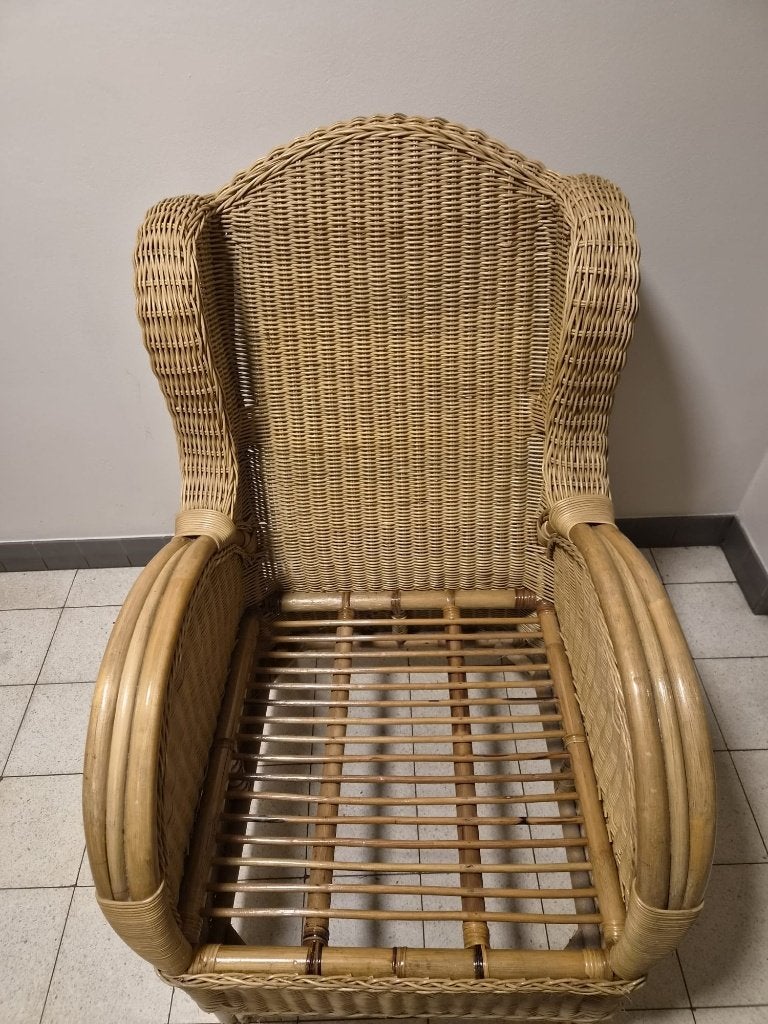 Fauteuil Vintage en rotin et osier, Maison & Meubles, 75 à 100 cm, Osier ou Rotin, Comme neuf, Enlèvement