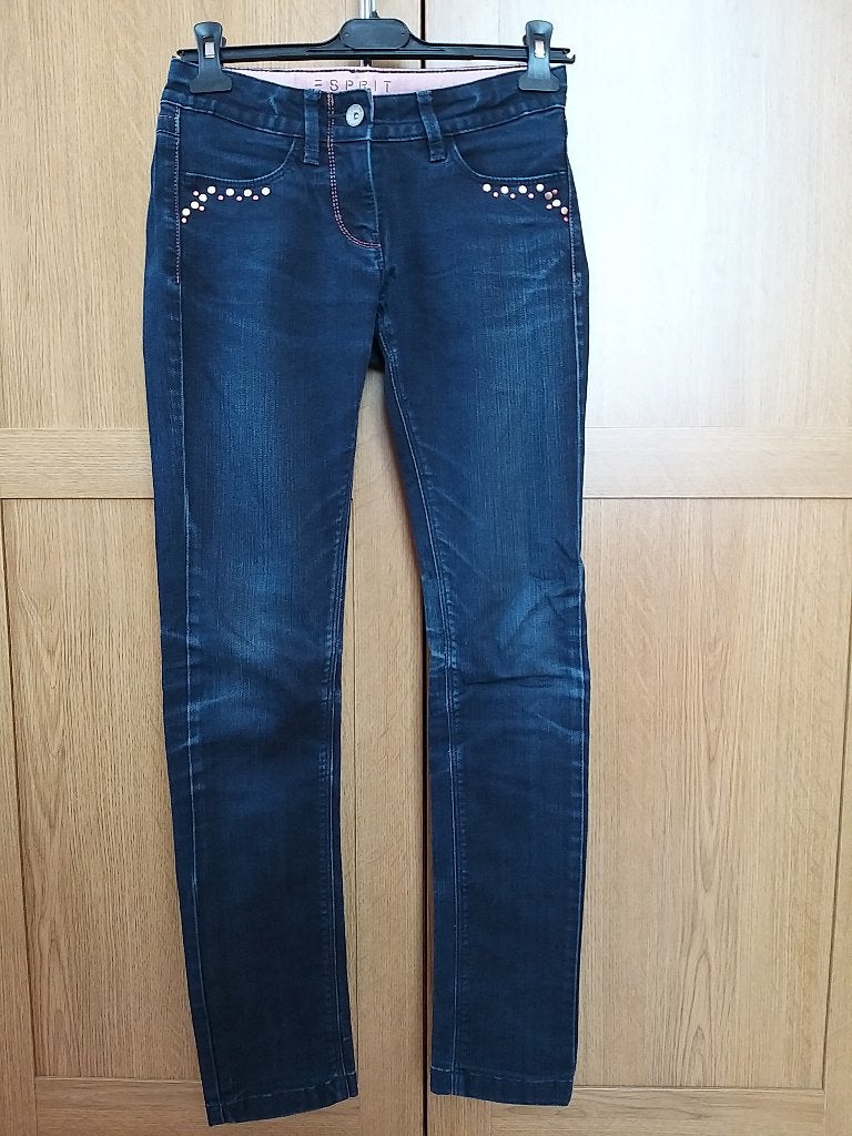 Esprit Jeans denim marineblauw gouden pailletten 14 jaar, Broek, Gebruikt, Meisje, Ophalen of Verzenden