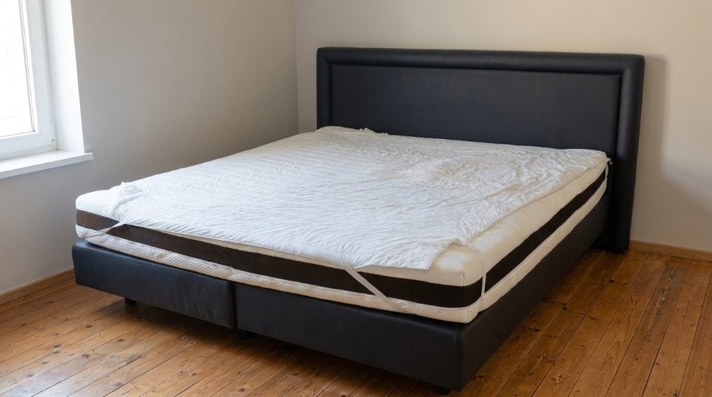 Sommier double aspect cuir noir 180 x 200 avec surmatelas, Maison & Meubles, Comme neuf, Enlèvement, 180 cm, 200 cm