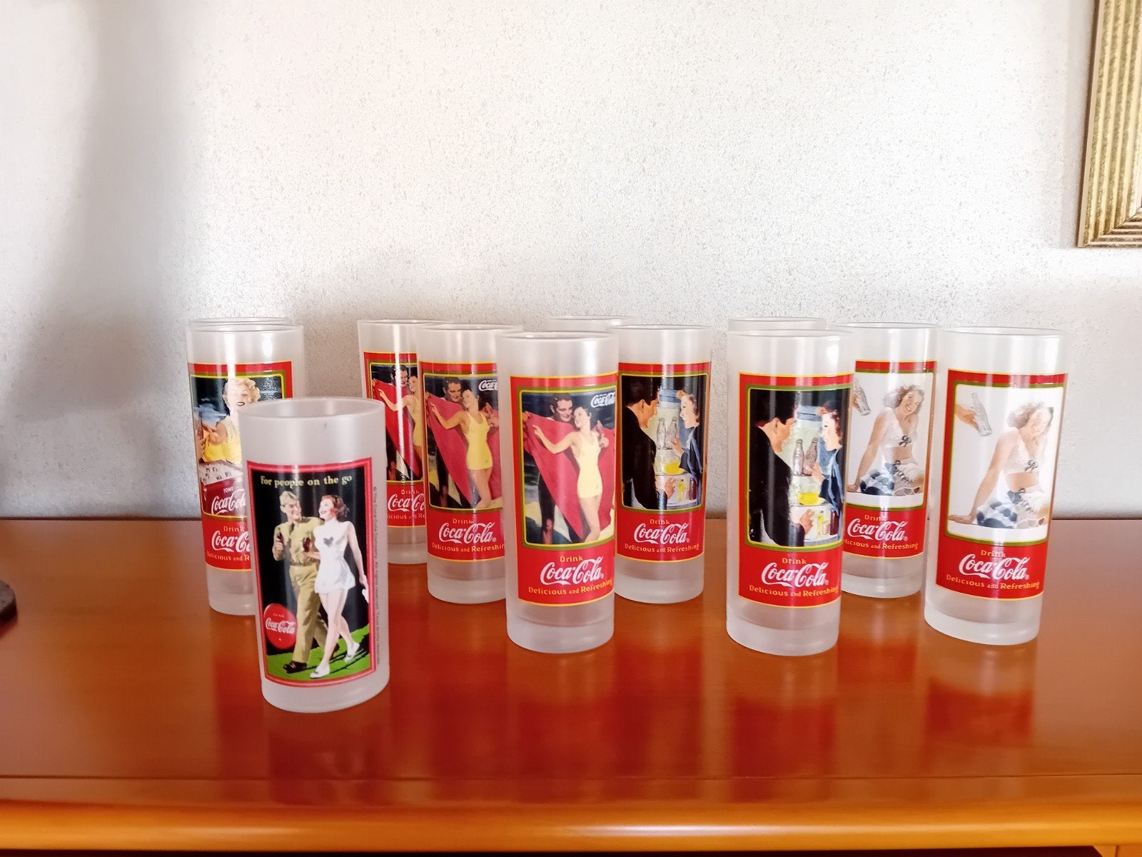Vintage coca-cola ( pin - up ) glazen 12 stuks, Ophalen, Zo goed als nieuw, Frisdrankglas