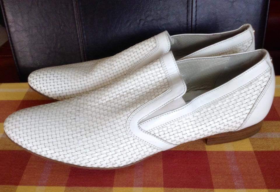 Mocassins Loriblu Uomo en cuir tressé blanc — Pointure 41, Enlèvement ou Envoi, Espadrilles et Mocassins, Comme neuf, Blanc