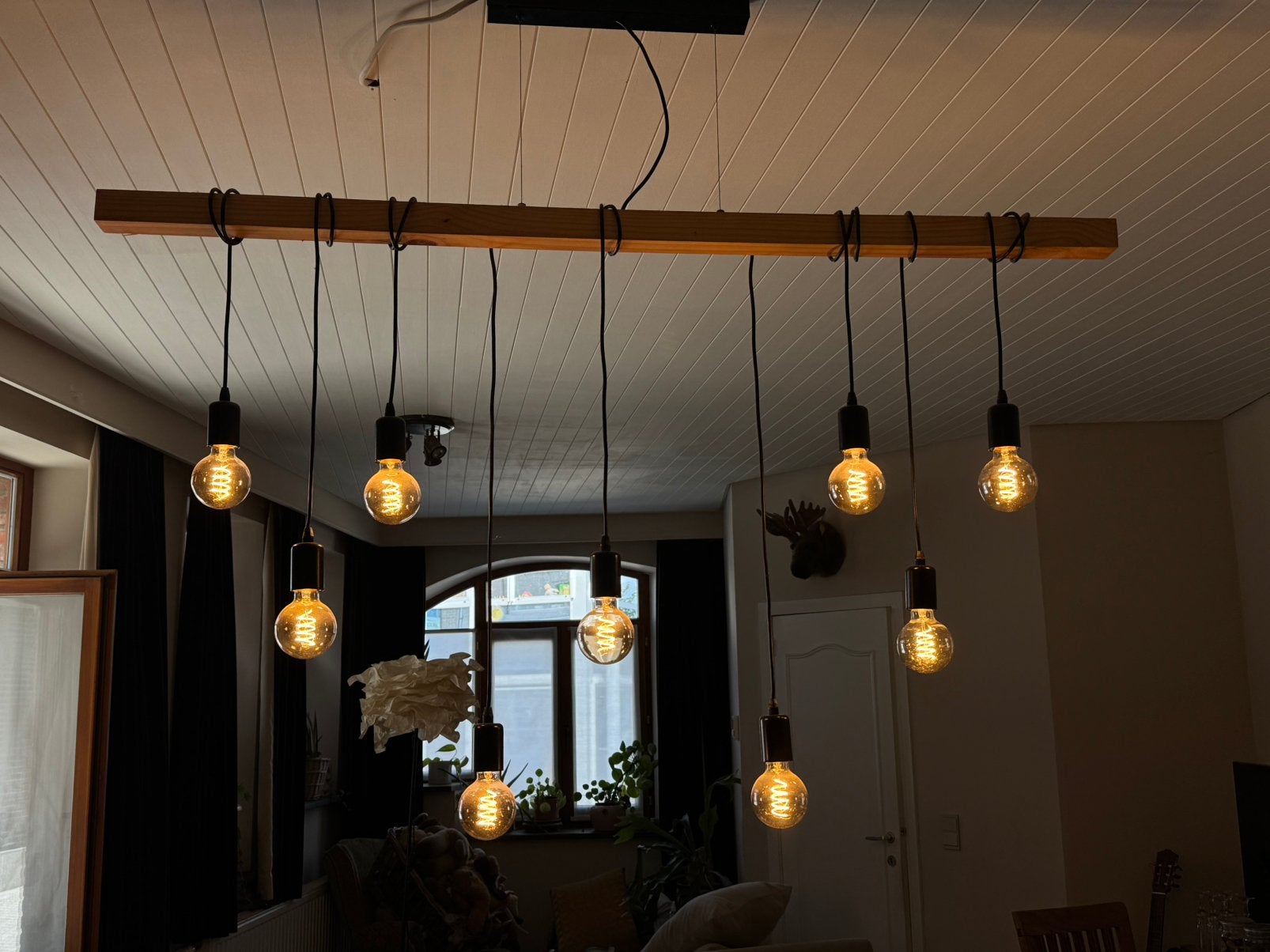 Lampe suspendue à poutre en bois, Enlèvement, Comme neuf, Verre, Industieel en landelijk