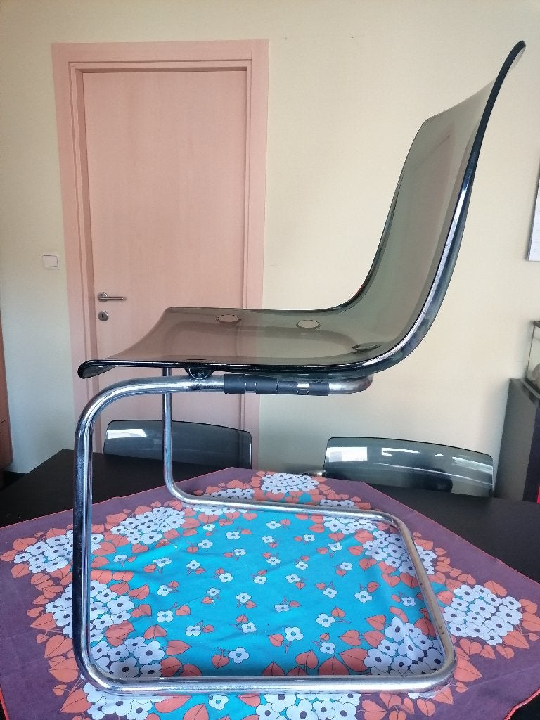 4 eetkamerstoelen IKEA, transparant/verchroomd, Maison & Meubles, Chaises, Utilisé, Quatre, Synthétique, Métal, Enlèvement