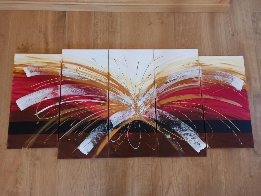 Tableau sur 5 toiles support bois, Neuf, 125 cm ou plus, Enlèvement, Création originale