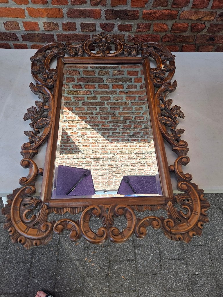 Grote vintage spiegel, rijk gesneden houten lijst barokstijl, Enlèvement
