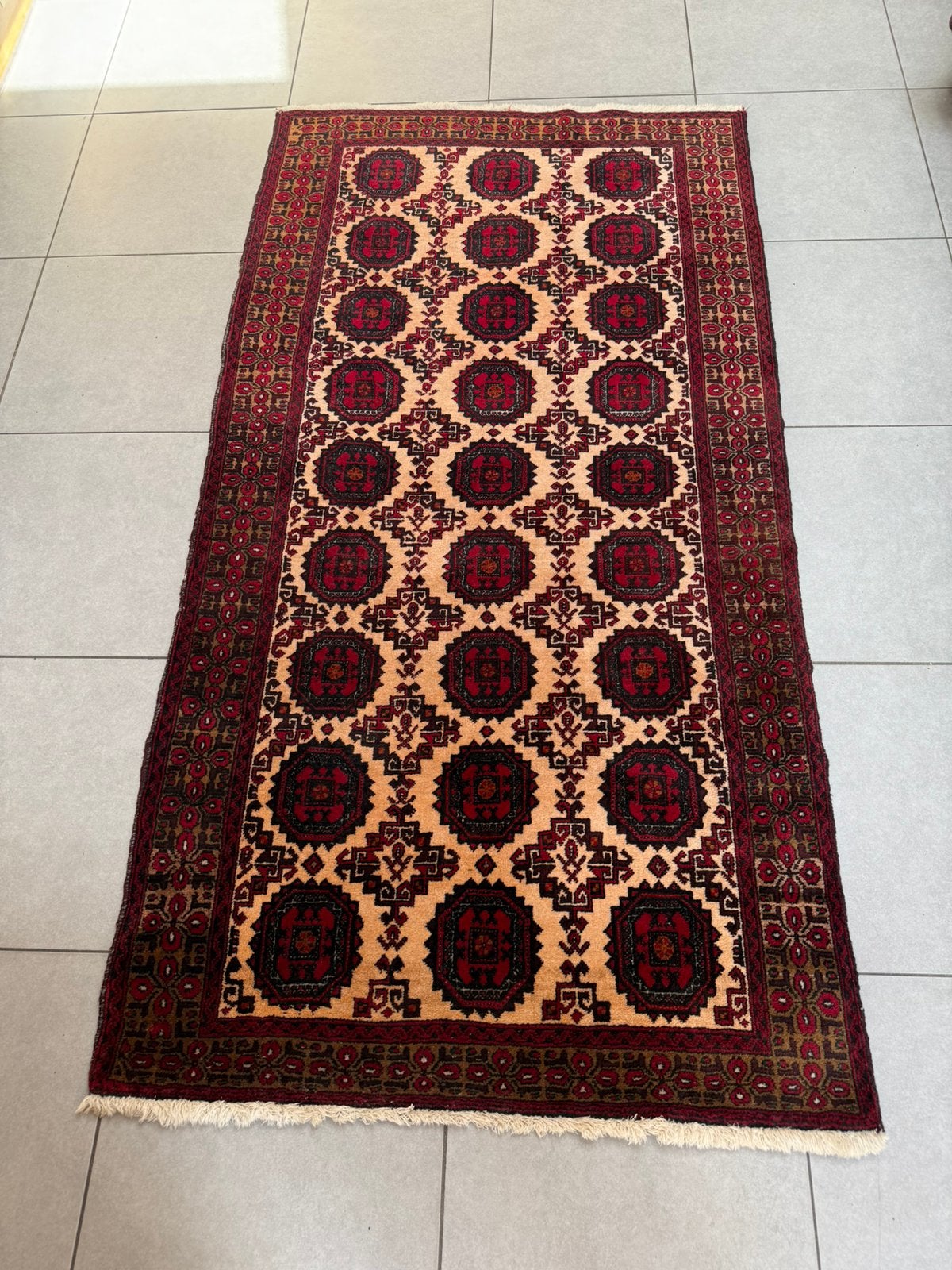 Tapis iranien Bellouch traditionnel, Enlèvement ou Envoi, Utilisé, Crème, Persan